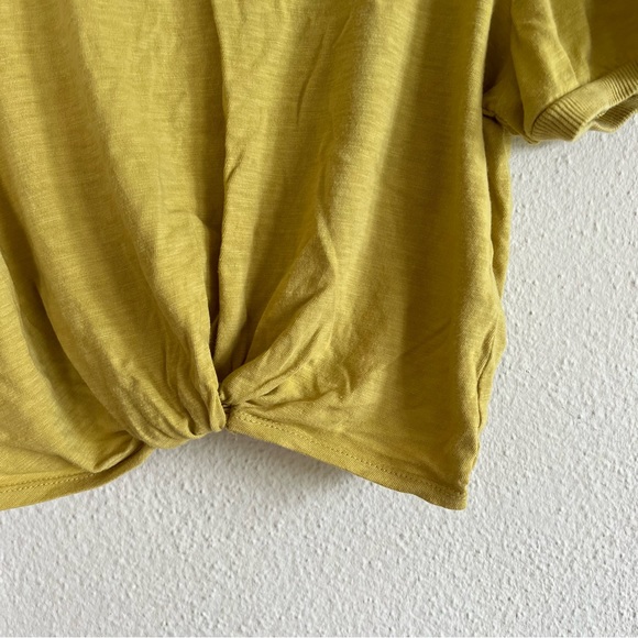 mustard yellow twist cropped tee puff sleeve chartreuse gold lime crop shirt M - Picture 2 of 5